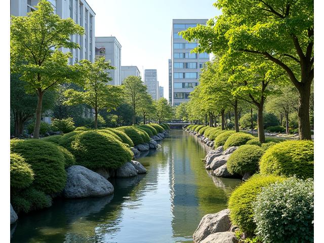 A beautifully restored community garden in Osaka, featuring a traditional Japanese rock garden section and native plants