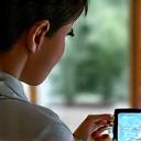 A Sensei gently guiding a student in a virtual classroom setting, showing a personalized learning environment
