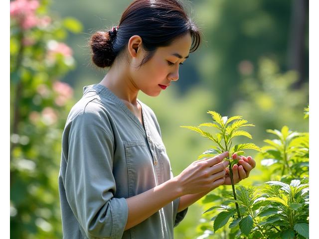 Tanaka Sensei meticulously pruning a pine tree in a serene garden setting