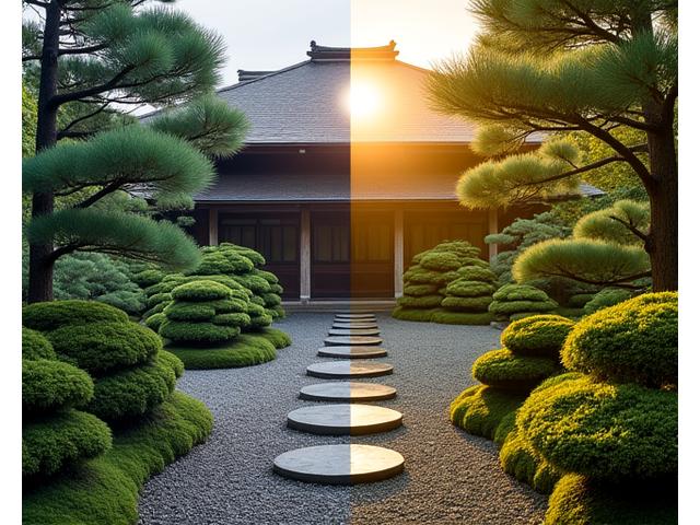京都の伝統的な庭園のビフォーアフター:老朽化した庭が伝統的な美的感覚で修復された様子