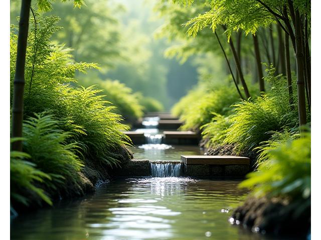 竹と木材を活用した自然な排水路