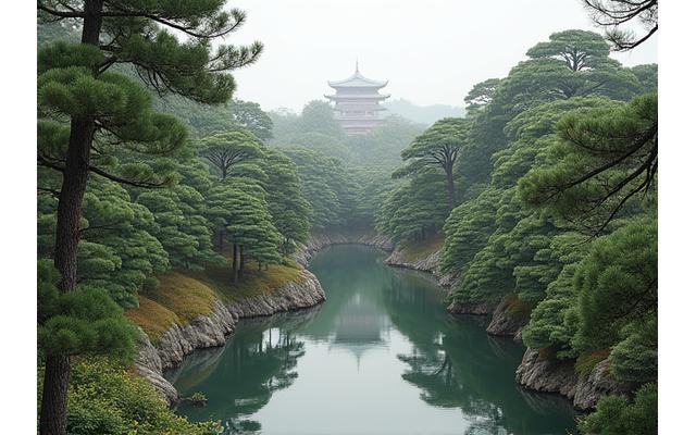 明治時代の日本と西洋の庭園要素が融合した庭園、洋風建築と伝統的な池泉庭園が隣接