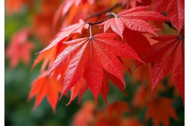 野山に自生するイロハモミジの鮮やかな紅葉