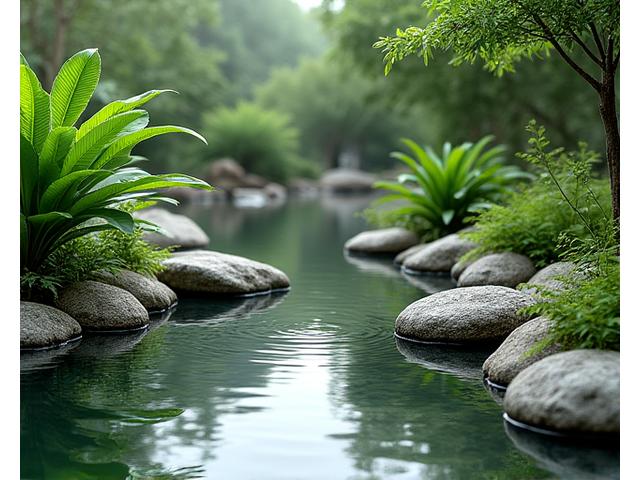 自然な曲線を描く生態系に優しい池の建設