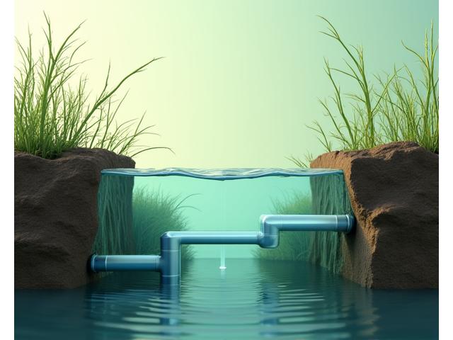 水が循環し、浄化されるシステムが透けて見える地下の配管